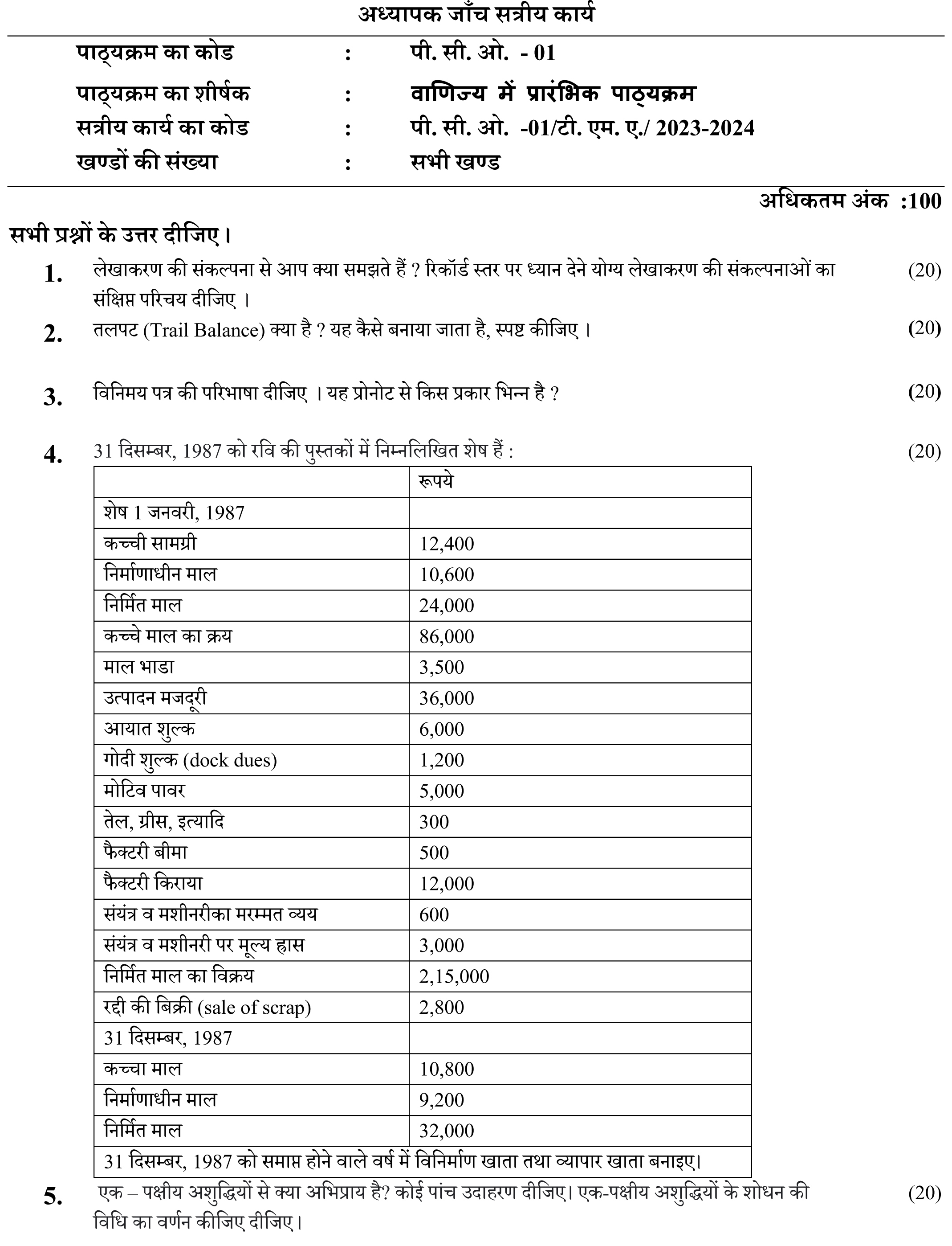 PCO-01 - Preparatory Course In Commerce-July 2023 - January 2024