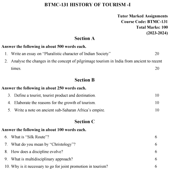 BTMC-131 - History of Tourism – I-July 2023 - January 2024