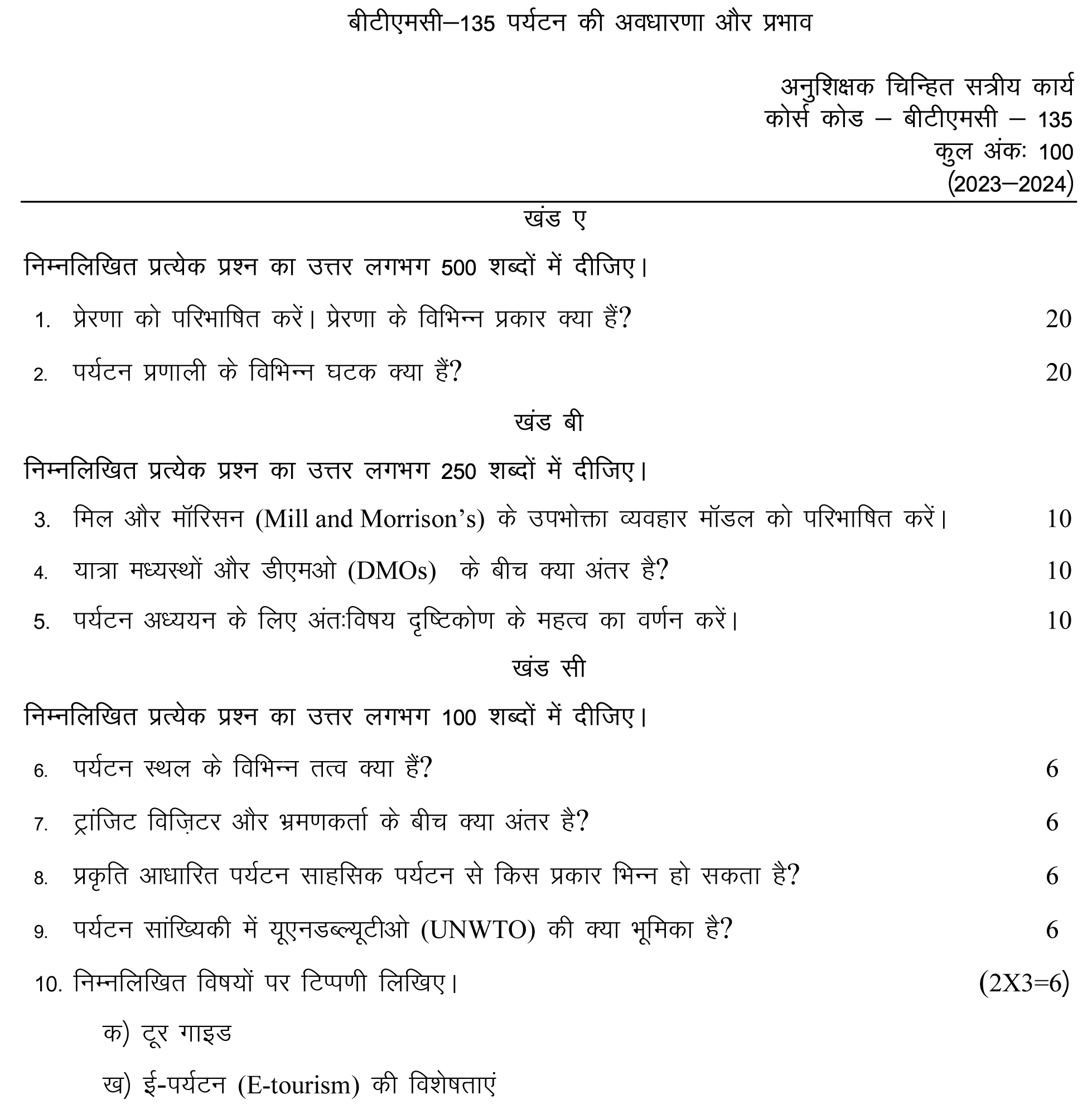 BTMC-135 - Concept and Impacts of Tourism-July 2023 - January 2024