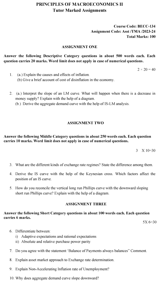 IGNOU BECC-134 - Principles of Macroeconomics-II, Latest Solved Assignment-July 2023 - January 2024