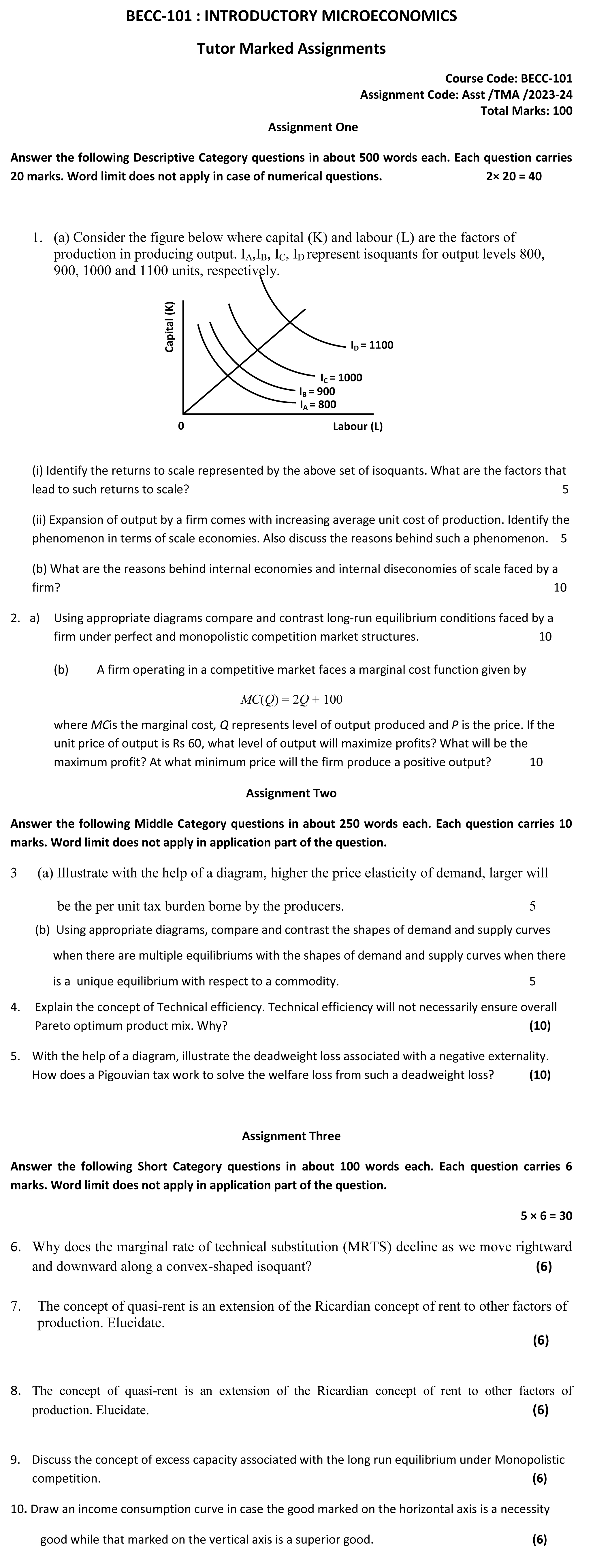 IGNOU BECC-101 - Introductory Microeconomics, Latest Solved Assignment-July 2023 - January 2024