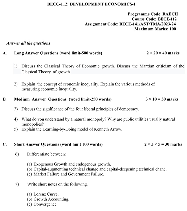 IGNOU BECC-112 - Development Economics I Latest Solved Assignment-July 2023 - January 2024