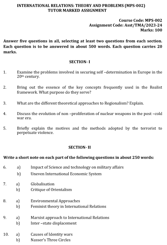 IGNOU MPS-02 - International Relations: Theory and Problems  Latest Solved Assignment-July 2023 - January 2024