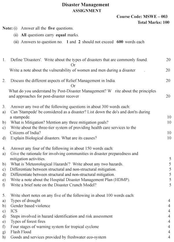 MSWE-03 - Disaster Management-July 2023 - January 2024