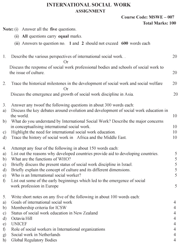 IGNOU MSWE-07 - International Social Work, Latest Solved Assignment-July 2023 - January 2024