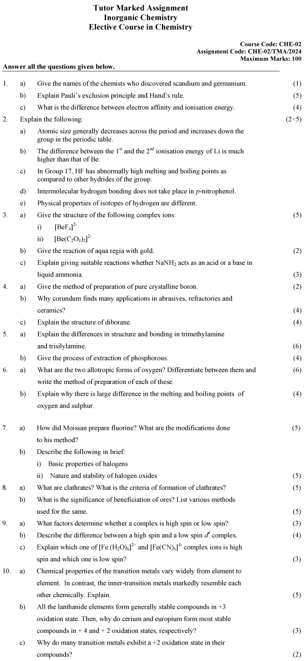 CHE-02 - Inorganic Chemistry-January 2024 - December 2024