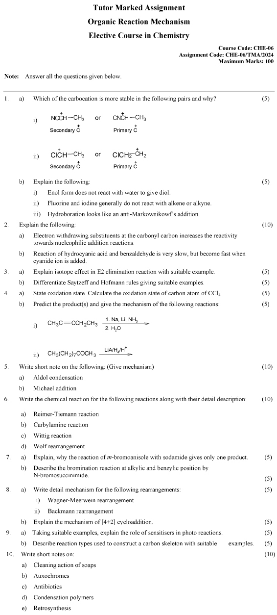 CHE-06 - Organic Reaction Mechanism-January 2024 - December 2024