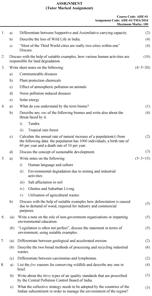 IGNOU AHE-01 - Human Environment, Latest Solved Assignment-January 2024 - December 2024