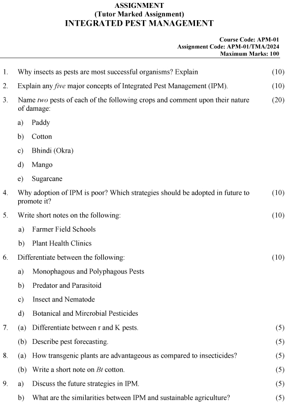 IGNOU APM-01 - Integrated Pest Management, Latest Solved Assignment-January 2024 - December 2024