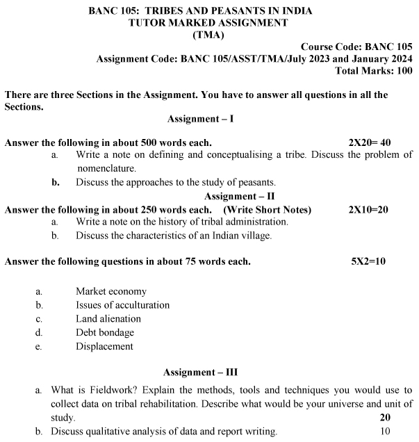 BANC-105 - Tribes and Peasants in India-July 2023 – January 2024