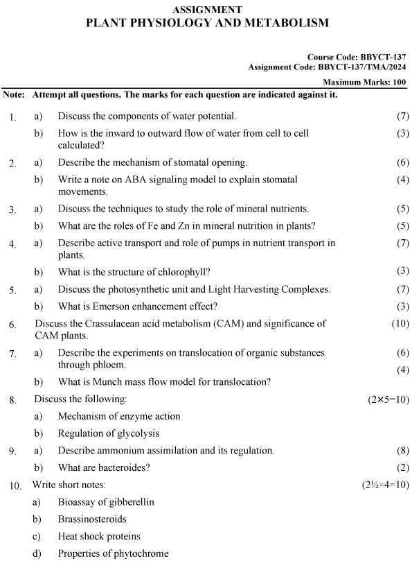 IGNOU BBYCT-135 - Plant Anatomy and Embryology, Latest Solved Assignment-January 2024 - December 2024