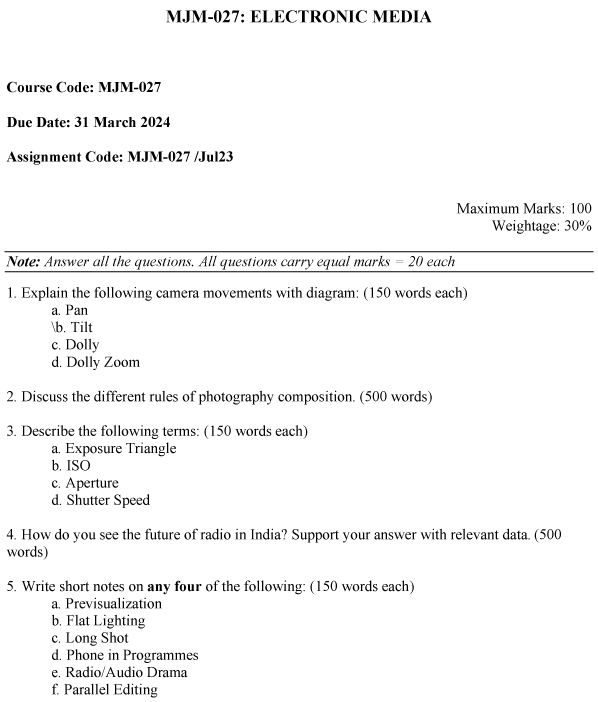 IGNOU MJM-27 - Electronic Media Latest Solve Assignment-July 2023 – January 2024