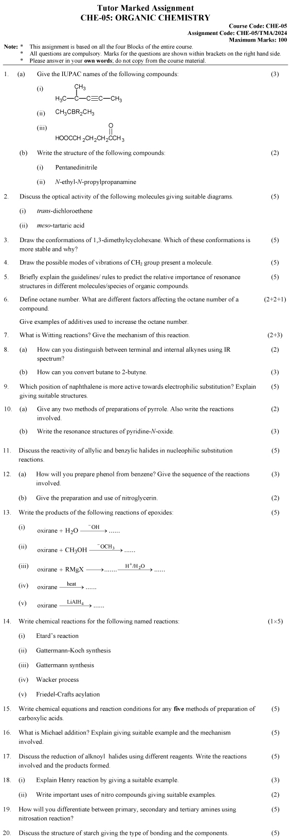 CHE-05 - Organic Chemistry-January 2024 - December 2024