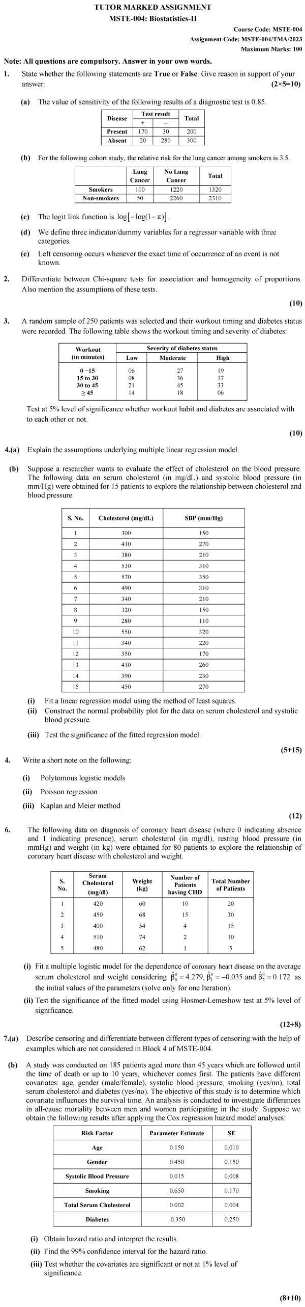 IGNOU MSTE-04 - Biostatistics -II Latest Solved Assignment-January 2023 - December 2023