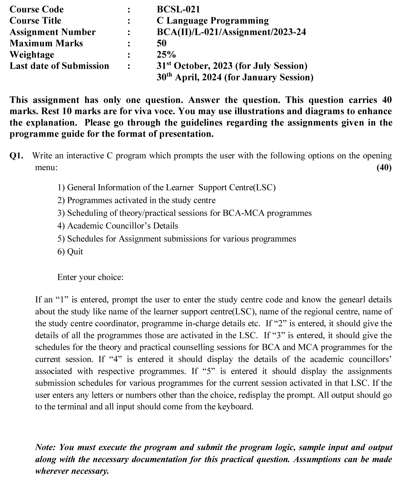 IGNOU BCSL-21 - C Language Programming Latest Solved Assignment-July 2023 - January 2024