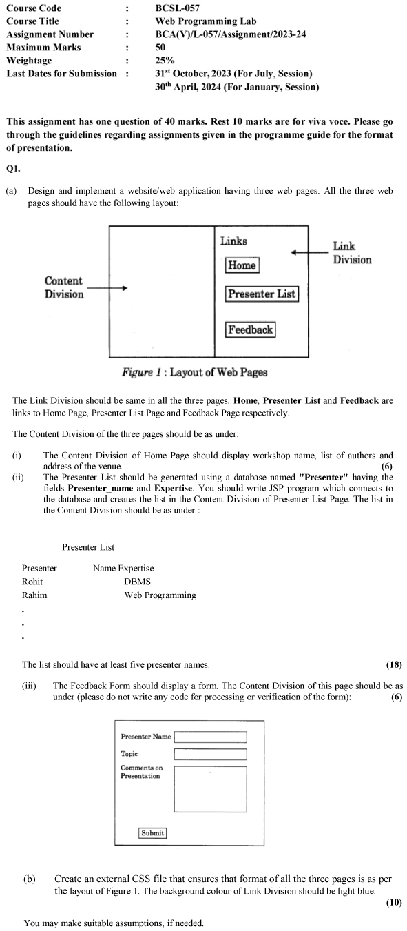 IGNOU BCSL-57 - Web Programming Lab Latest Solved Assignment-July 2023 - January 2024