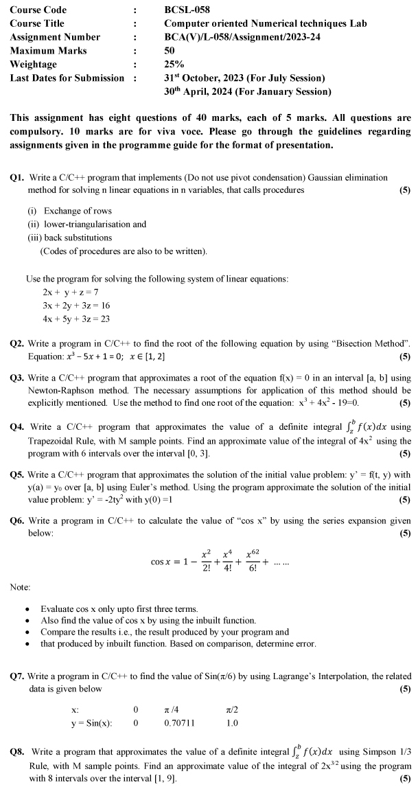 IGNOU BCSL-58 - Web Programming Lab Computer Oriented Numerical Techniques Lab, Latest Solved Assignment-July 2023 - January 2024