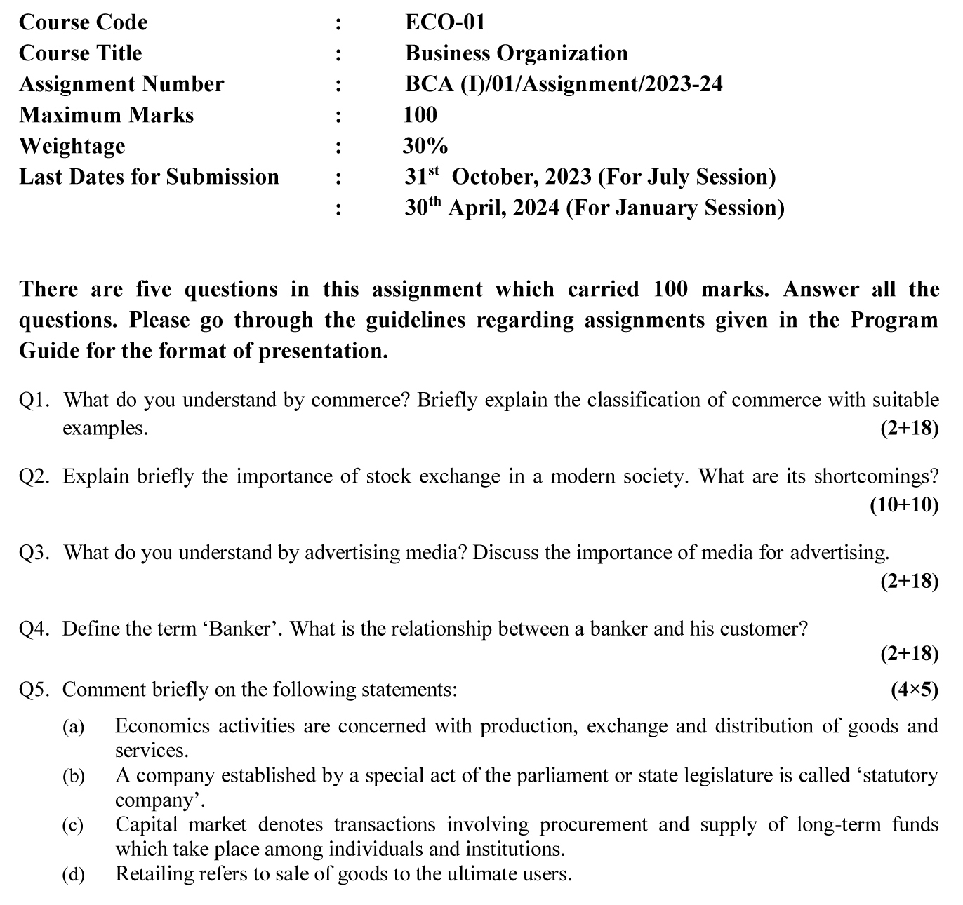 ECO-01 - Business Organization-July 2023 - January 2024