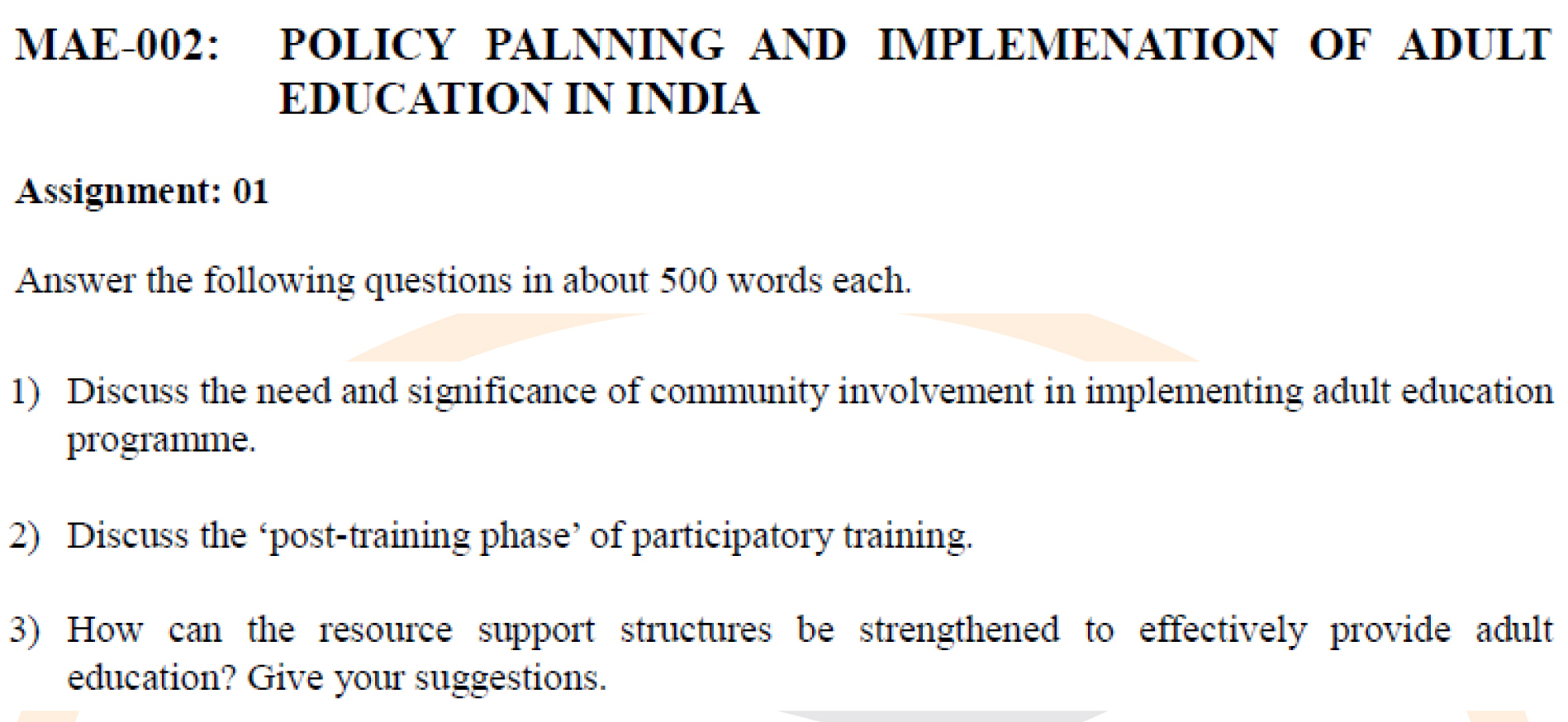 IGNOU MAE-02 - Policy Planning and Implementation of Adult Education in India Latest Solved Assignment-January 2023 - July 2023