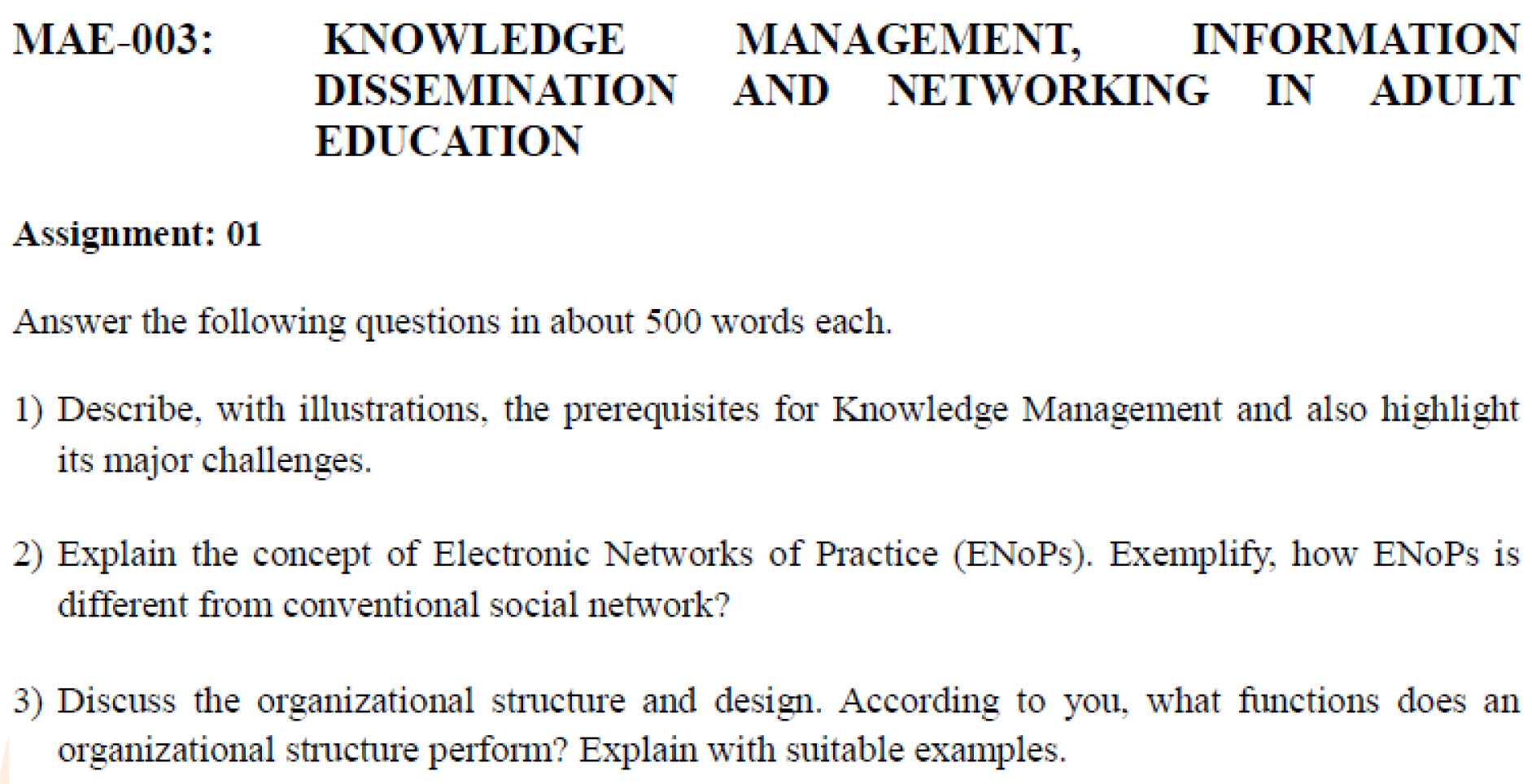 IGNOU MAE-03 - Knowledge Management, Information Dissemination and Networking in Adult Education Latest Solved Assignment-January 2023 - July 2023