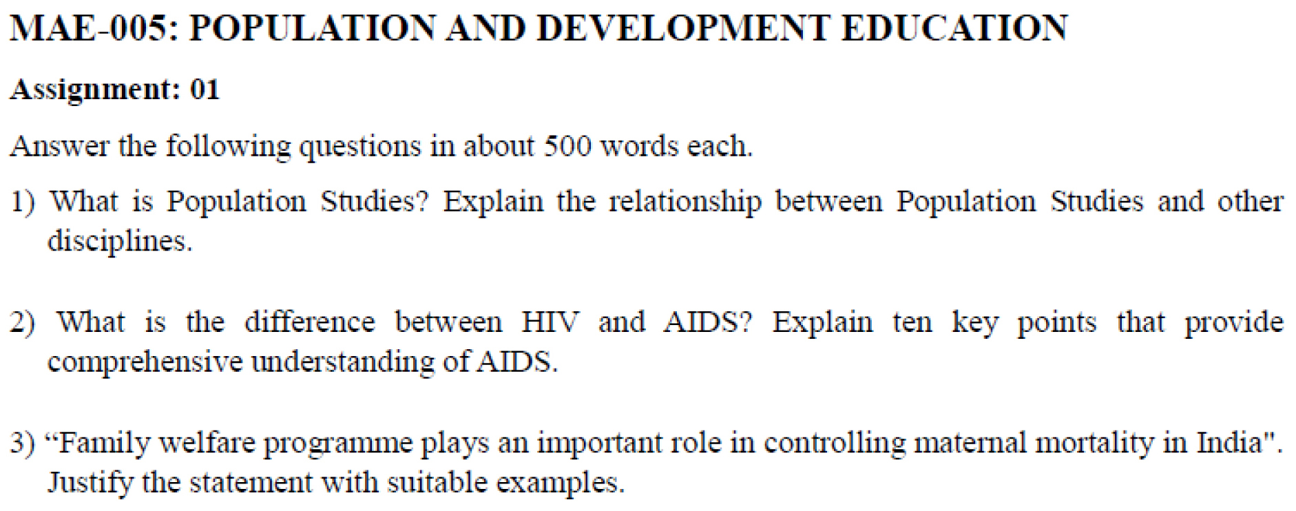 IGMOU MAE-05 - Population and Development Education Latest Solved Assignment-January 2023 - July 2023