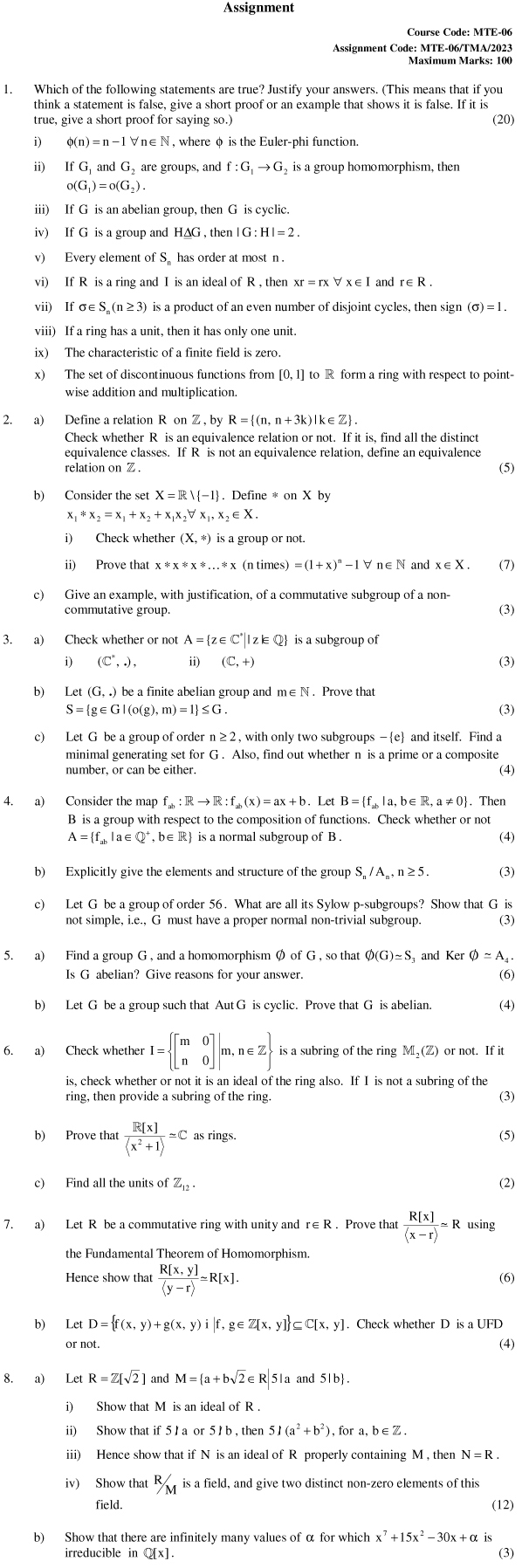 MTE-06 - Abstract Algebra-January 2024 - December 2024