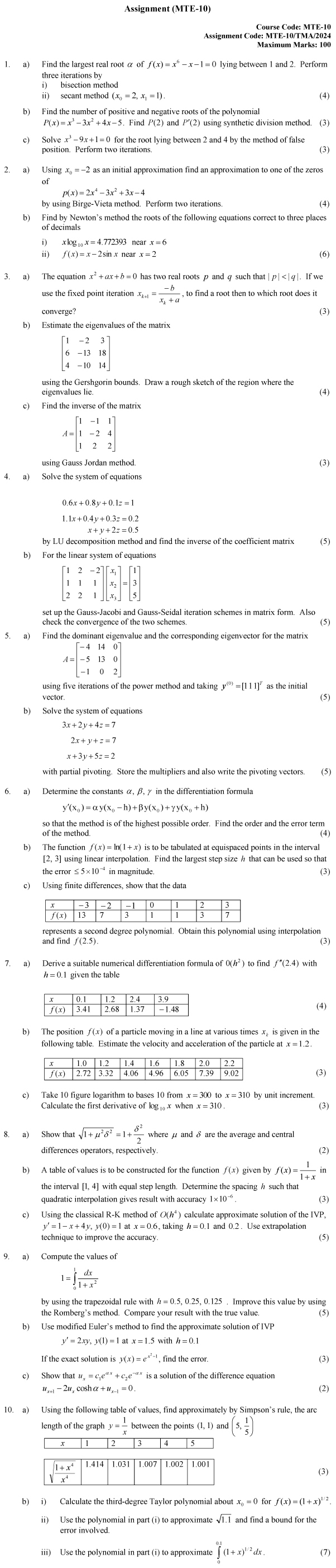 MTE-10 - Numerical Analysis-January 2024 - December 2024