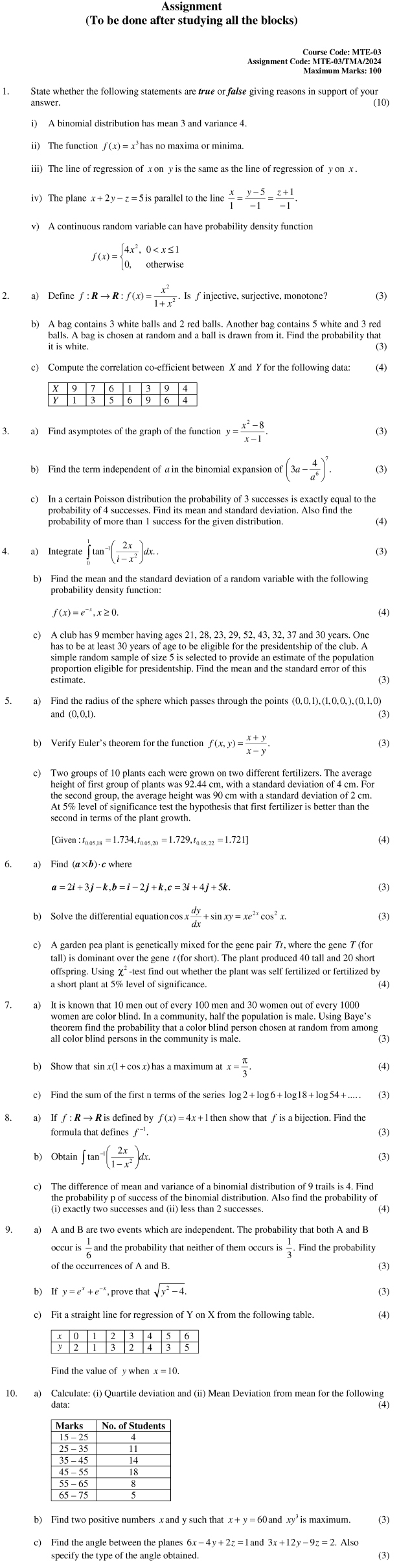 MTE-03 - Mathematical Methods-January 2024 - December 2024