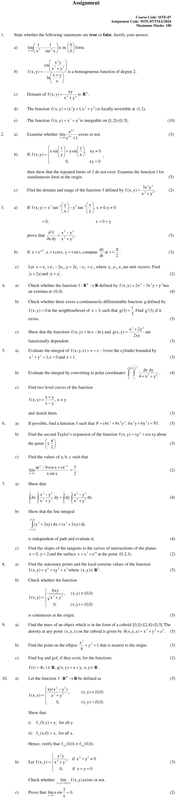 MTE-07 - Advanced Calculus-January 2024 - December 2024