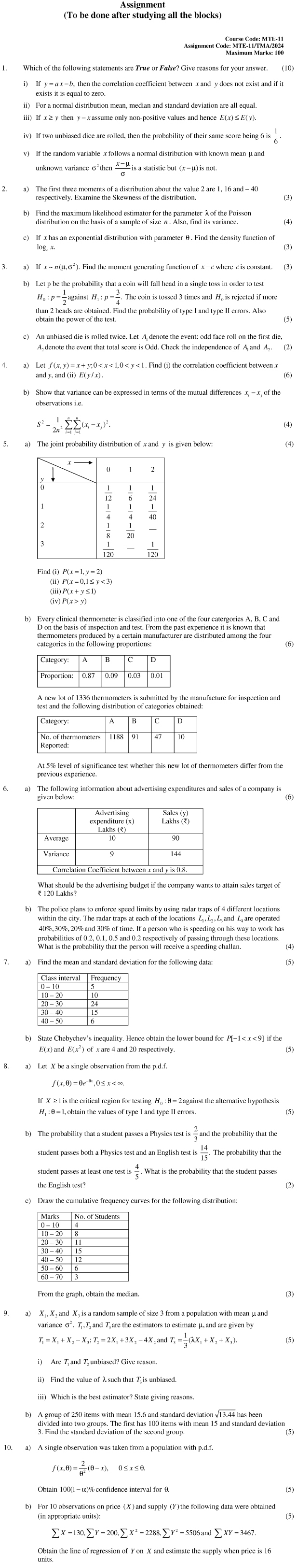 MTE-11 - Probability and Statistics-January 2024 - December 2024