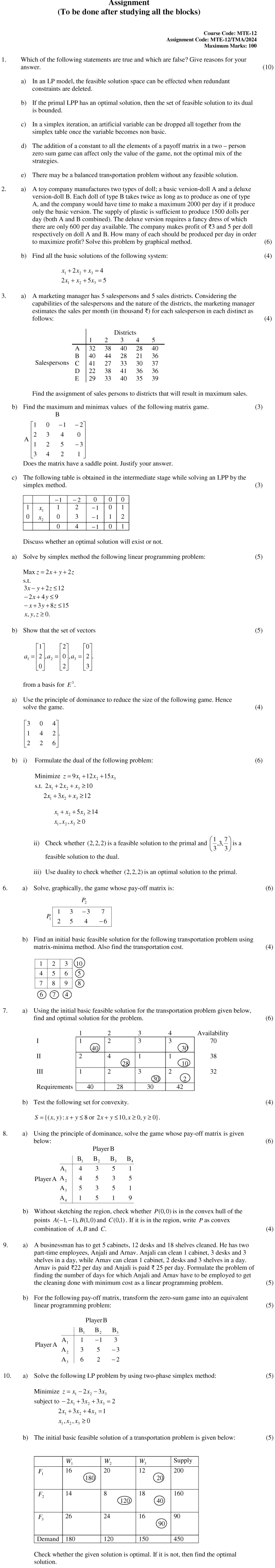 MTE-12 - Linear Programming-January 2024 - December 2024