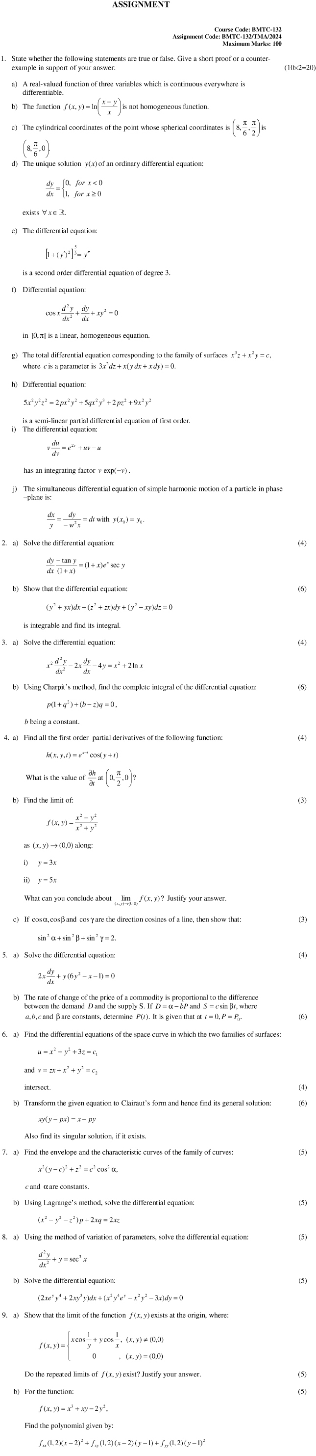 BMTC-132 -  Differential Equations-January 2024 - December 2024