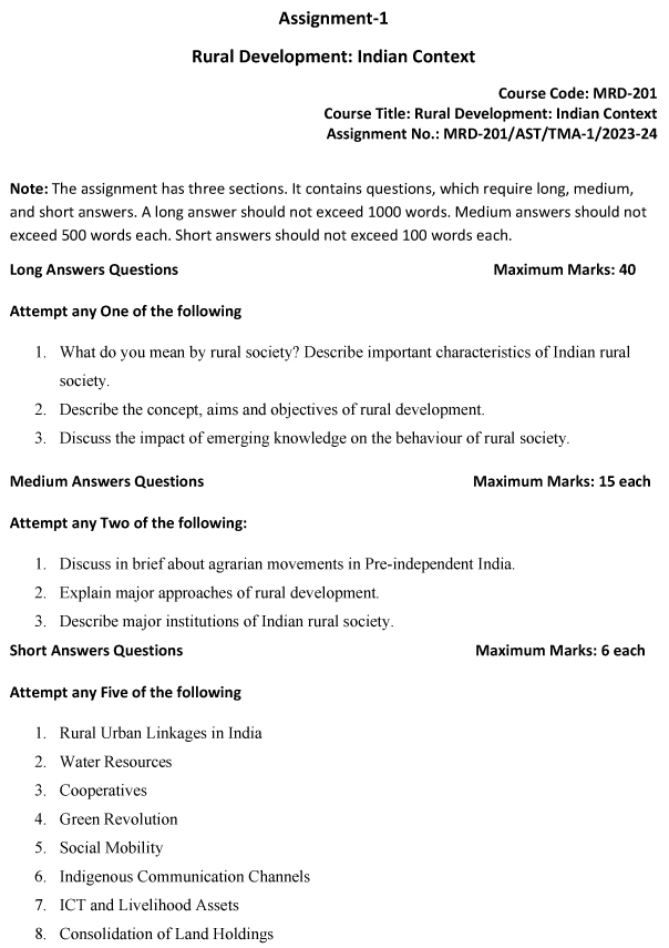 MRD-201 - Rural Development : Indian Context-July 2023 – January 2024