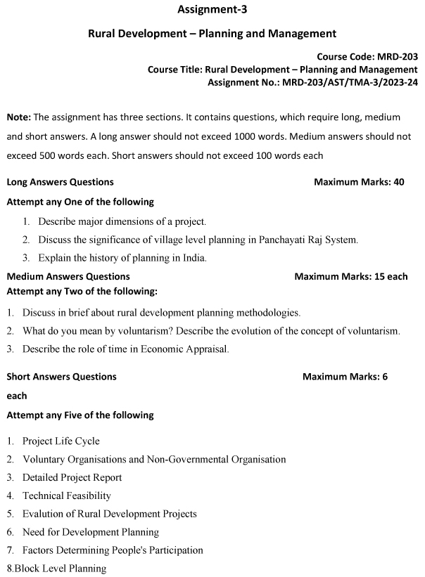 MRD-203 - Rural Development Planning and Management-July 2023 – January 2024