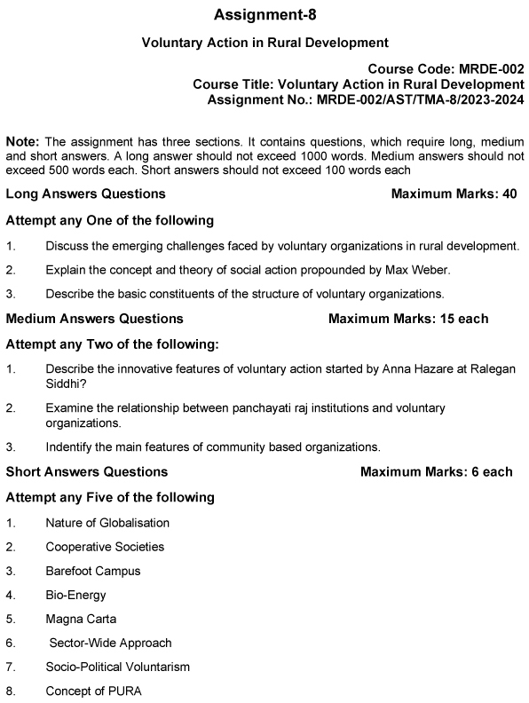 IGNOU MRDE-02 (NEW) - Voluntary Action in Rural Development Latest Solved Assignment-July 2023 - January 2024