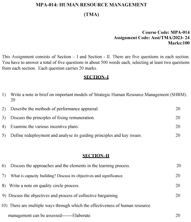 IGNOU MPA-14 - Human Resource Management Latest Solved Assignment-July 2023 - January 2024