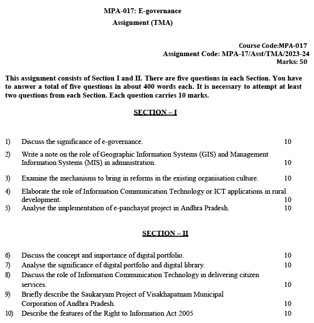 IGNOU MPA-17 - Electronic Governance Latest Solved Assignment-July 2023 - January 2024