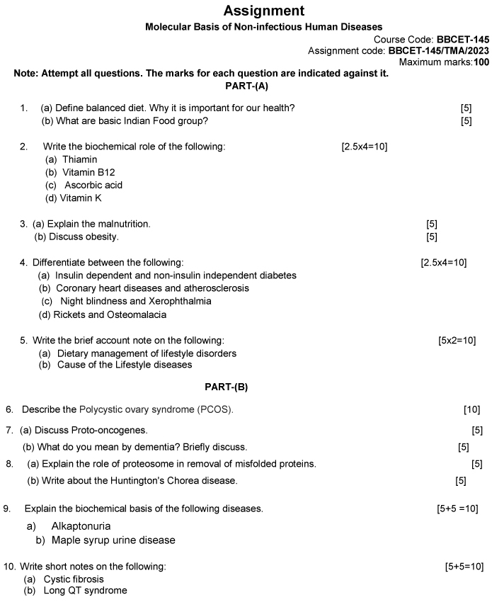 IGNOU BBCET-145 - Molecular basis of non-infectious human diseases Latest Solved Assignment-January 2024 - December 2024