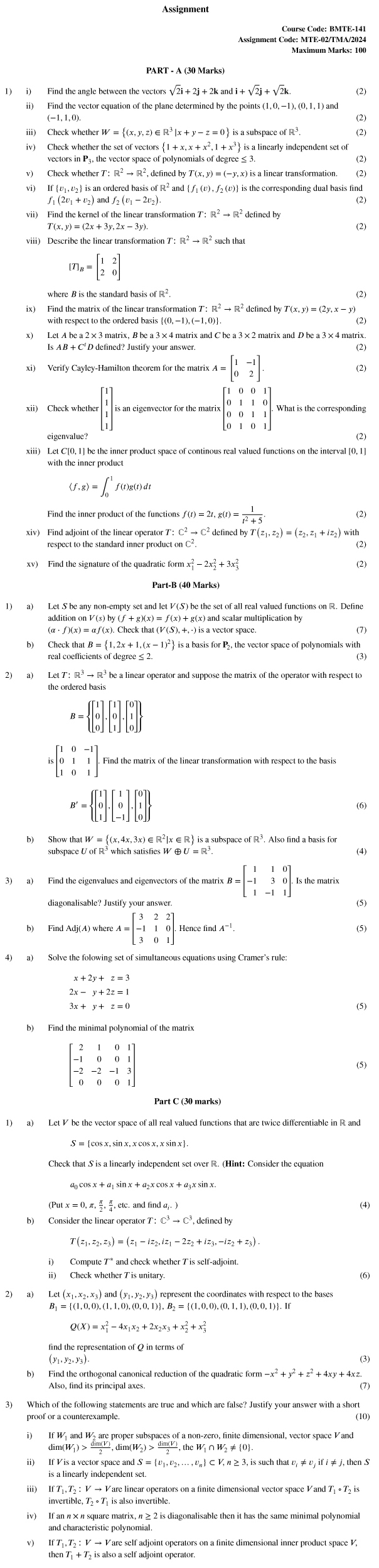 BMTE-141 - Linear Algebra-January 2024 - December 2024