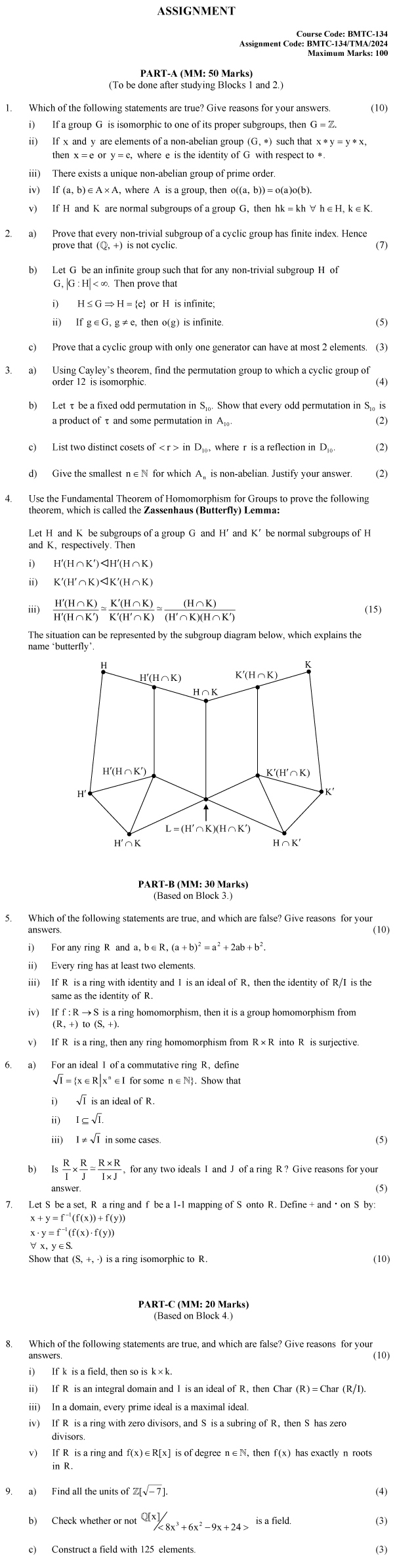 BMTC-134 - Algebra-January 2024 - December 2024