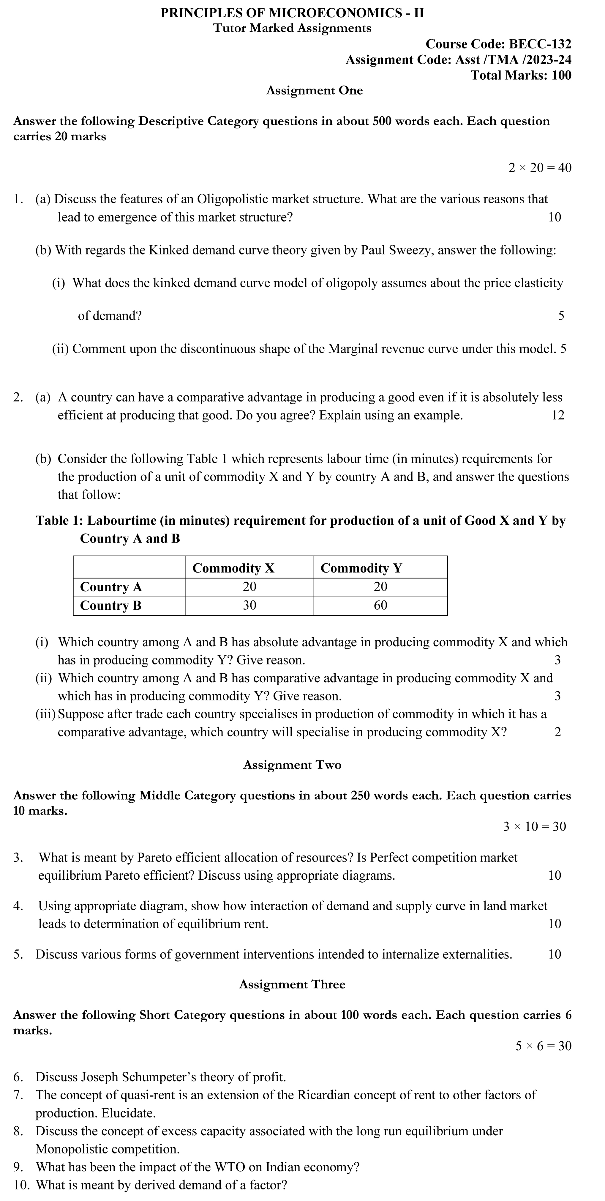 IGNOU BECC-132 - Principles of Microeconomics-II, Latest Solved Assignment-July 2023 - January 2024