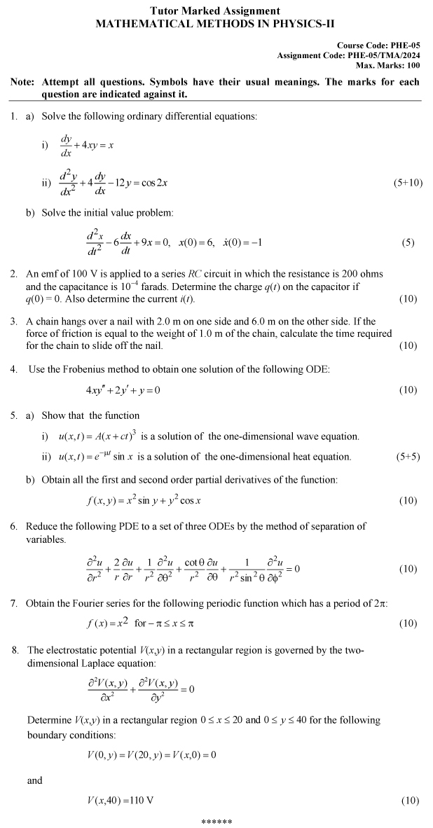 PHE-05 - Mathematical Methods in Physics-II-January 2024 - December 2024