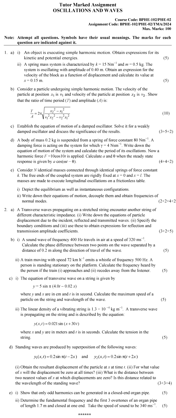 BPHE-102/PHE-02 - Oscillations and Waves-January 2024 - December 2024