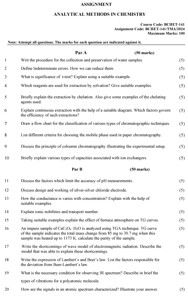 IGNOU BCHET-141 - Coordination Chemistry, States of Matter and Chemical Kinetics, Latest Solved Assignment-January 2024 - December 2024