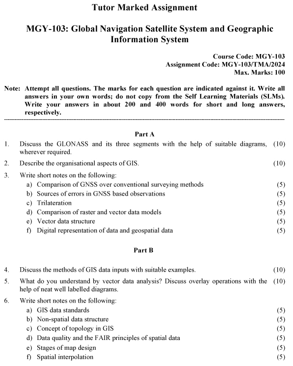 IGNOU MGY-103 - Global Navigation Satellite System and Geographic Information System Latest Solved Assignment-January 2024 - December 2024