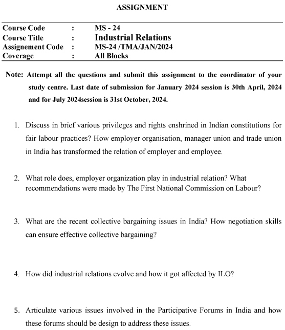 IGNOU MS-24 - Employment Relations Latest Solved Assignment-January 2024 - July 2024