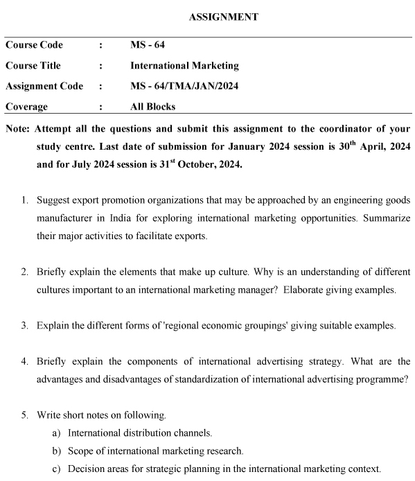 IGNOU MS-64 - International Marketing Latest Solved Assignment-January 2024 - July 2024