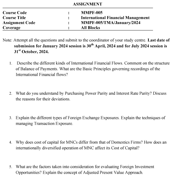 IGNOU MMPF-05 - International Financial Management Latest Solved Assignment-January 2024 - July 2024