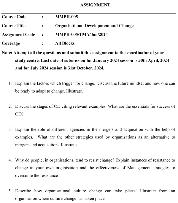 IGNOU MMPH-05 - Organisational Development and Change Solved Assignment -January 2024 - July 2024