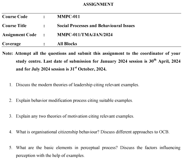 IGNOU MMPC-11 - Social Processes and Behavioural Issues Latest Solved Assignment-January 2024 - July 2024